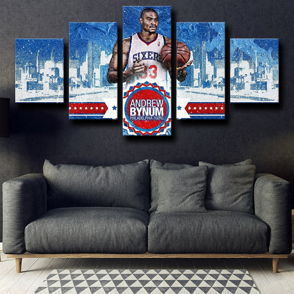 76Ers Center Forward Andrew Bynum White Canvas Wall Art