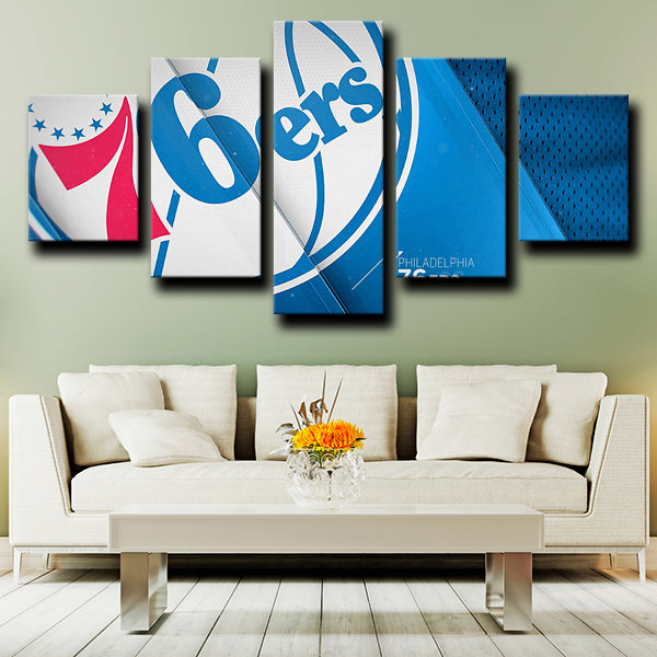 76Ers Logo Badge Blue And White Canvas Wall Art