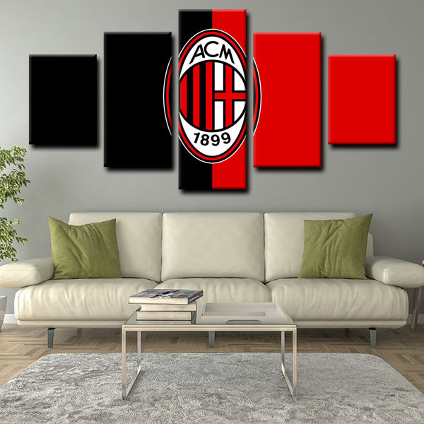 Ac Milan Logo On Red And Black Background Canvas Wall Art