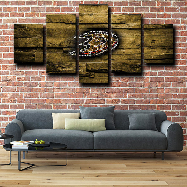 Anaheim Ducks Logo Badge Gold Canvas Wall Art