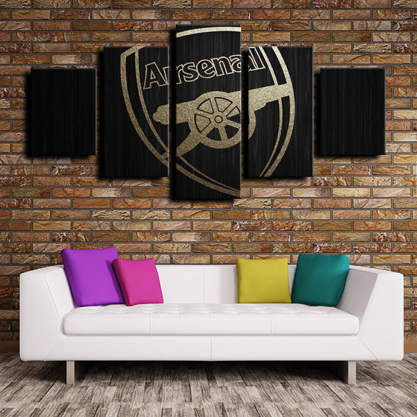 Arsenal Fc Crest Black Gold Canvas Wall Art