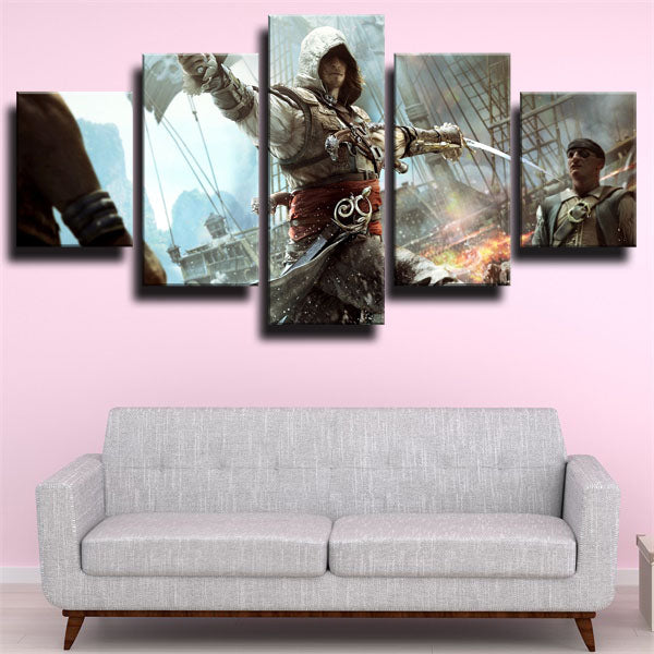 Assassin’S Creed Iv Black Flag Assassin Edward Kenway Fire Canvas Wall Art