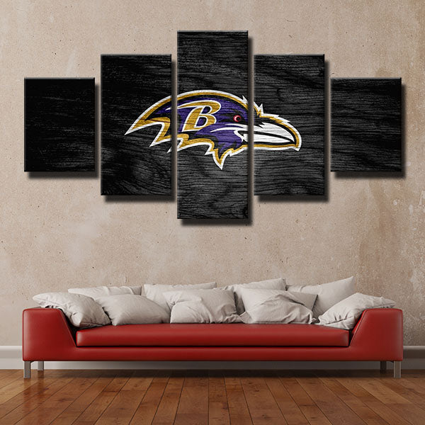 Baltimore Ravens Black Wood Emblem Canvas Wall Art
