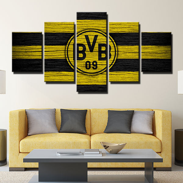 Borussia Dortmund Fc Wood Emblem Canvas Wall Art