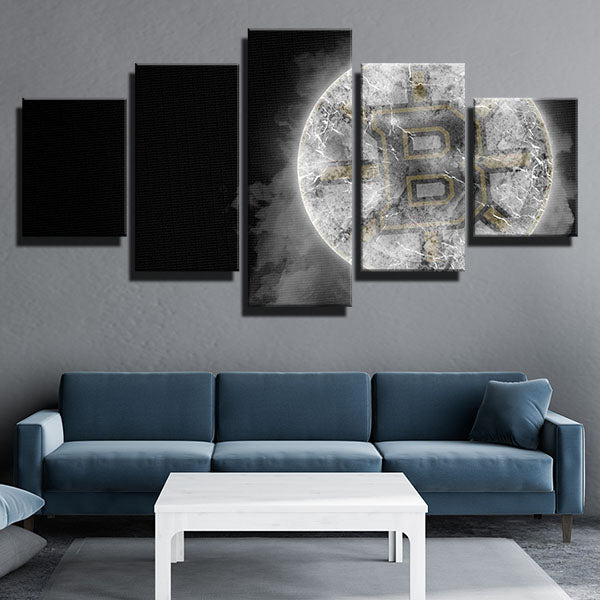 Boston Bruins Cracked Ice Ball Emblem Canvas Wall Art