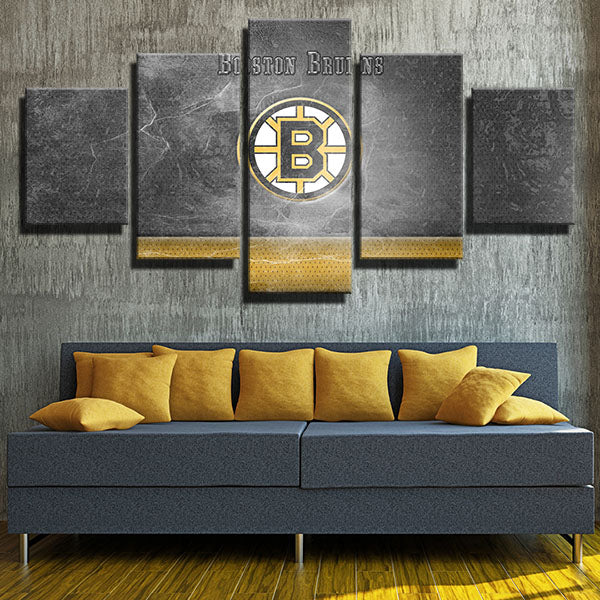Boston Bruins Gray Scratches Emblem Canvas Wall Art