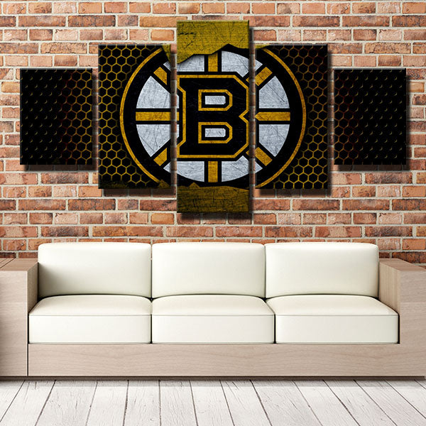 Boston Bruins Honeycomb Emblem Canvas Wall Art
