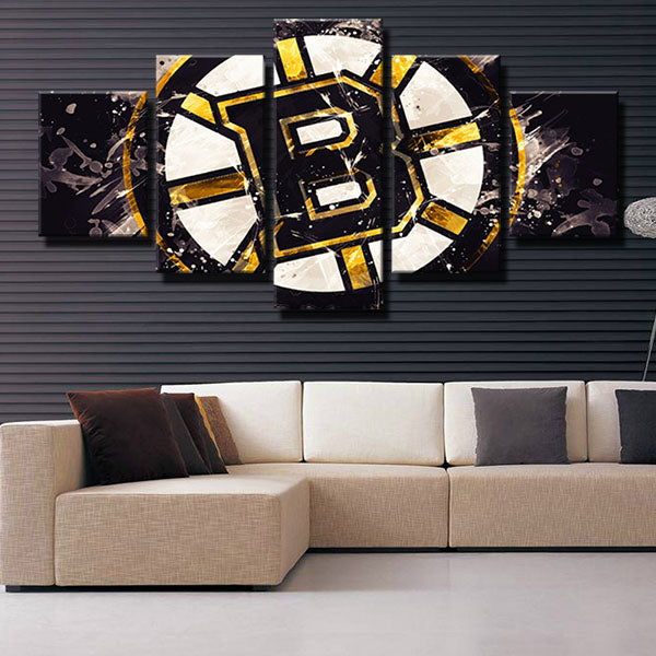 Boston Bruins Stain Bling Emblem Canvas Wall Art
