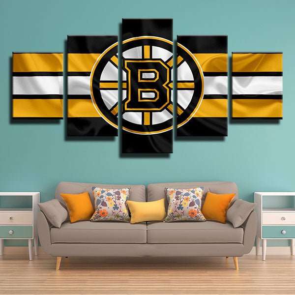 Boston Bruins Transverse Stripes Emblem Canvas Wall Art