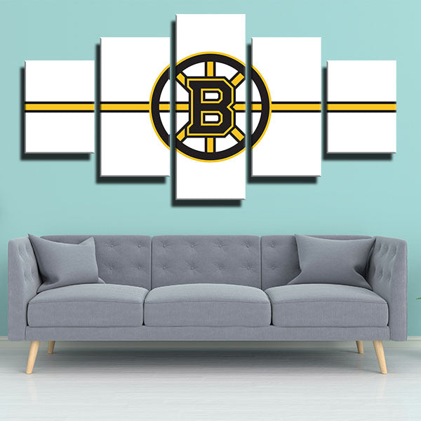 Boston Bruins White Fine Stripes Emblem Canvas Wall Art