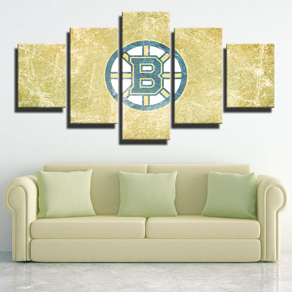 Boston Bruins Yellow Ice Emblem Canvas Wall Art