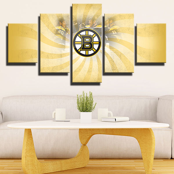 Boston Bruins Yellow Spiral Emblem Canvas Wall Art