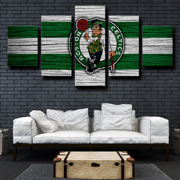 Boston Celtics Logo Badge Green And White Canvas Wall Art
