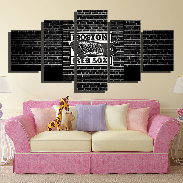 Boston Red Sox Black Plaid Wall Emblem Canvas Wall Art