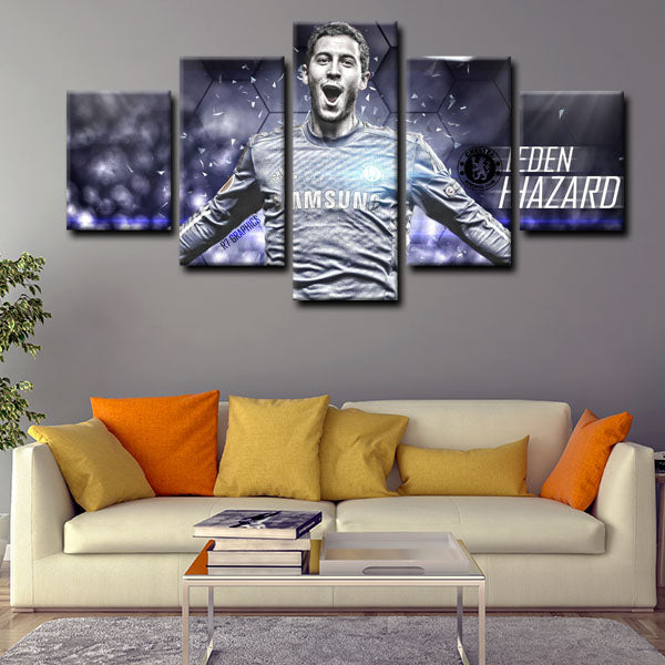 Chelsea Football Club Forward Black And White Eden Hazard Canvas Wall Art