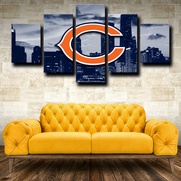 Chicago Bears Logo Badge Black Canvas Wall Art