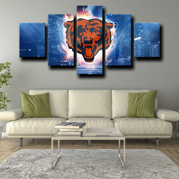 Chicago Bears Logo Crest Blue And Orange Canvas Wall Art