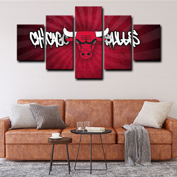 Chicago Bulls Emblem Red Canvas Wall Art