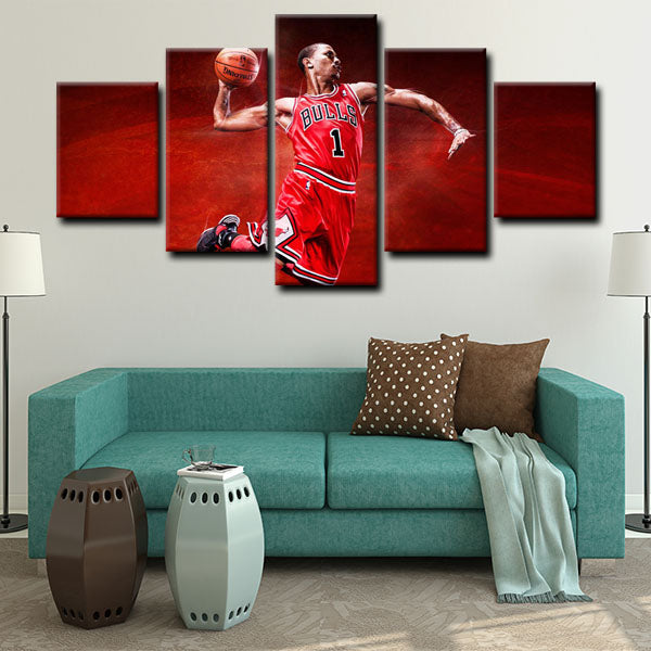 Chicago Bulls Point Guard Pooh Derrick Rose Playing Canvas Wall Art