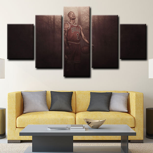 Chicago Bulls Point Guard Pooh Derrick Rose on Dark Forest Canvas Wall Art