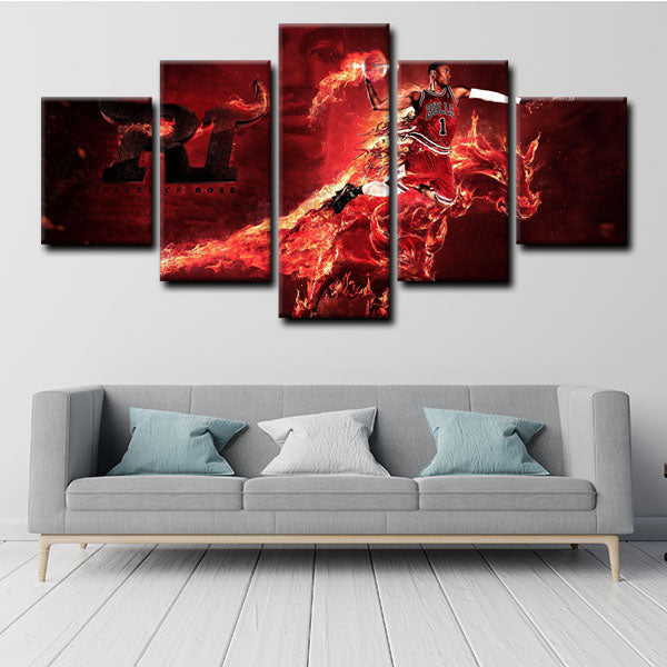 Chicago Bulls Point Guard Pooh Derrick Rose Fire Canvas Wall Art