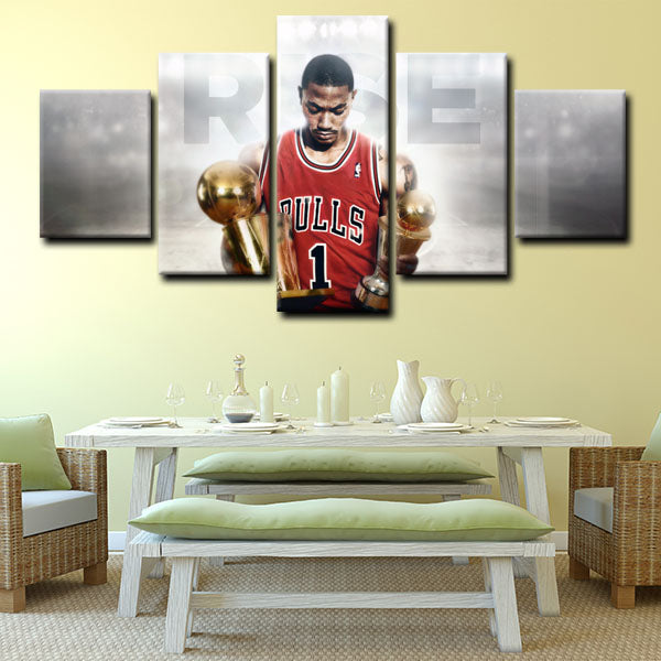 Chicago Bulls Point Guard Pooh Derrick Rose Gold Trophy Canvas Wall Art