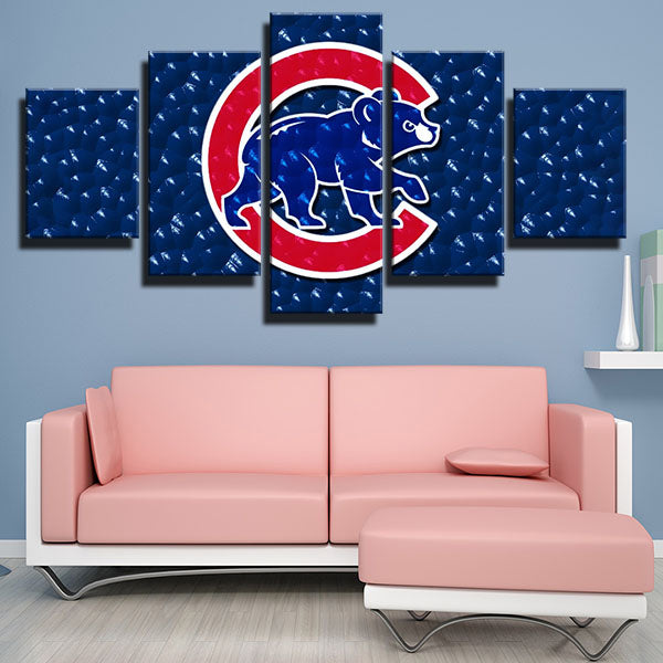 Chicago Cubs Blue Corrugated Litter Bear Emblem Canvas Wall Art