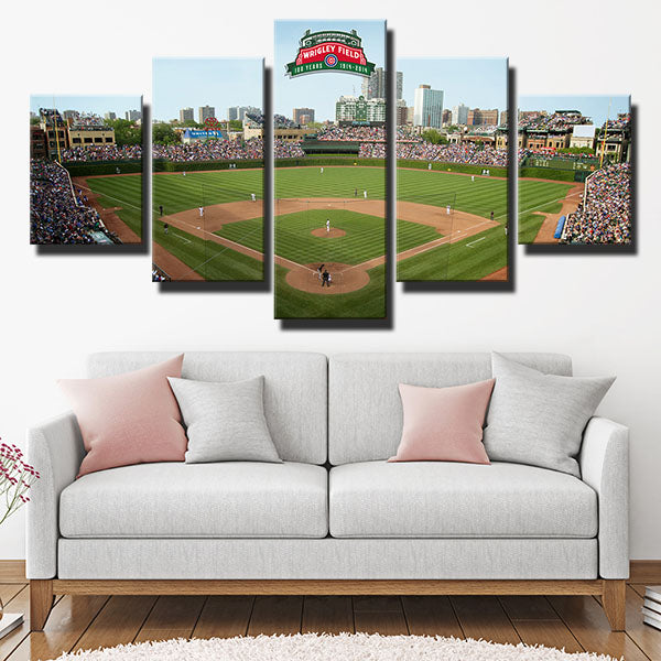 Chicago Cubs Home Wrigley Field Full View Emblem Canvas Wall Art