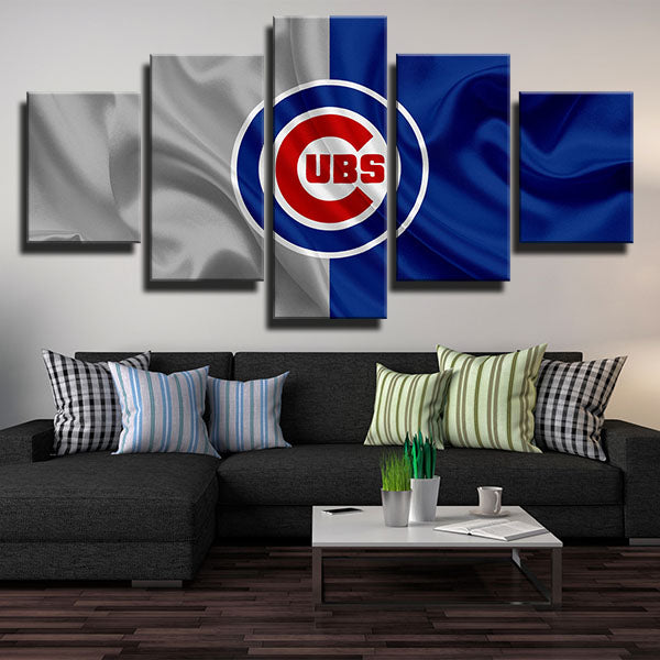 Chicago Cubs Silk Gray And Blue Emblem Canvas Wall Art