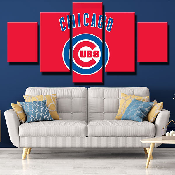 Chicago Cubs Team Standard Red Version Emblem Canvas Wall Art
