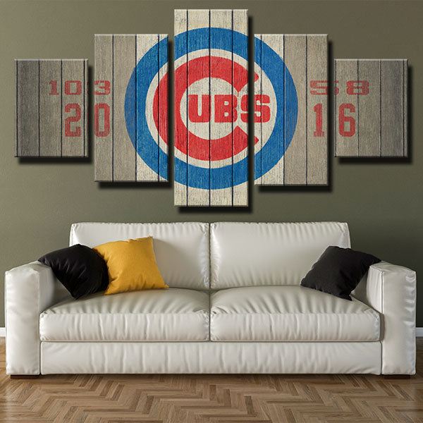 Chicago Cubs Team Standard Wood Background Emblem Canvas Wall Art