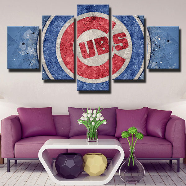 Chicago Cubs The Light Blue Geometric Patterns Emblem Canvas Wall Art