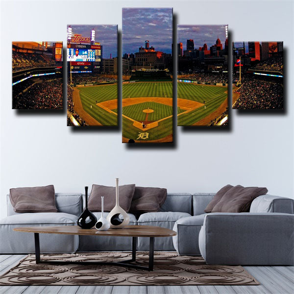 Detroit Tigers Home Night View Emblem Canvas Wall Art