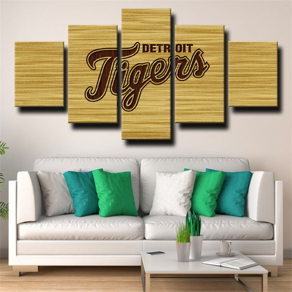 Detroit Tigers Wood Grain Emblem Canvas Wall Art