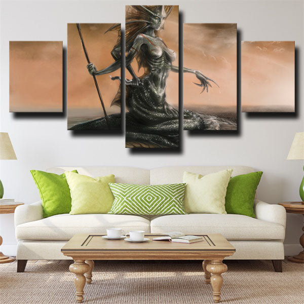 Dota 2 Naga Siren Black Canvas Wall Art