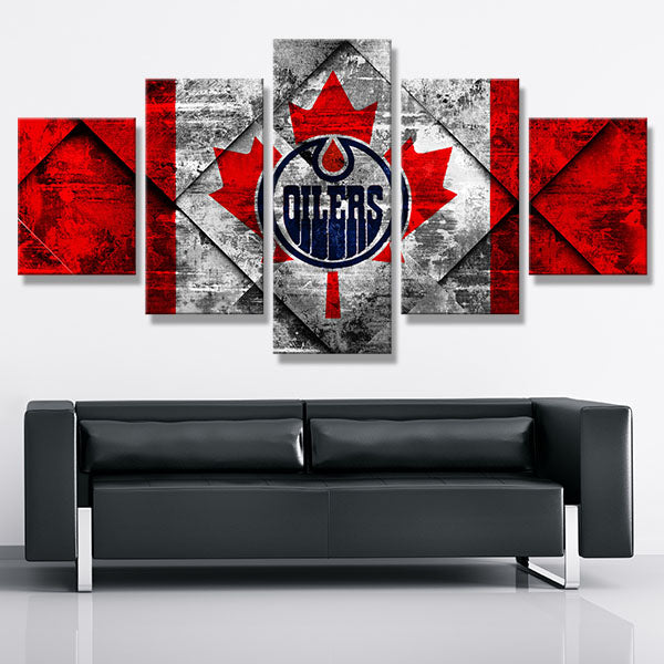 Edmonton Oilers Maple Leaf Long Emblem Canvas Wall Art