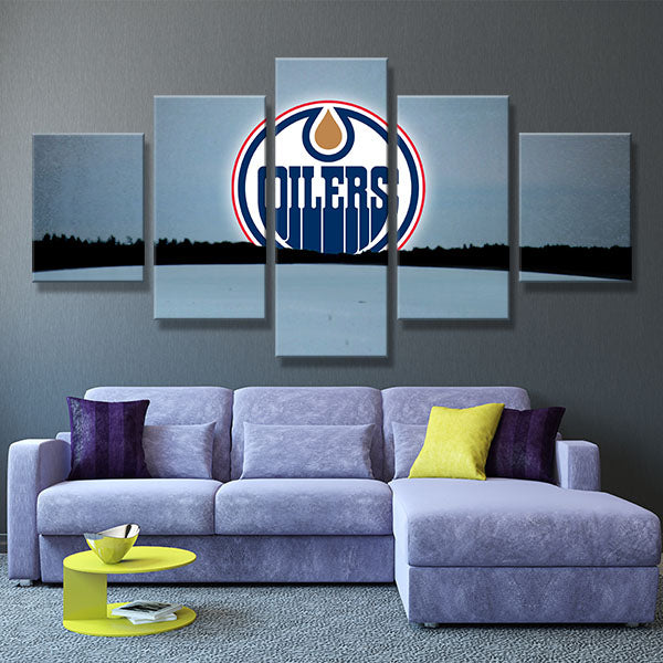 Edmonton Oilers Moon Long Emblem Canvas Wall Art