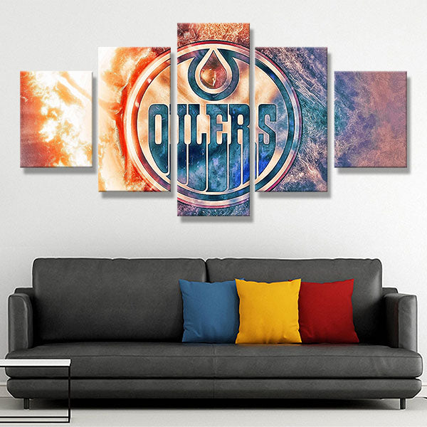 Edmonton Oilers Red Fire Long Emblem Canvas Wall Art