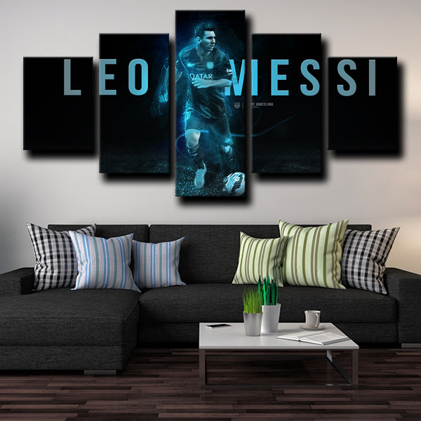 Fc Barcelona Forward La Pulga Lionel Messi Black Canvas Wall Art