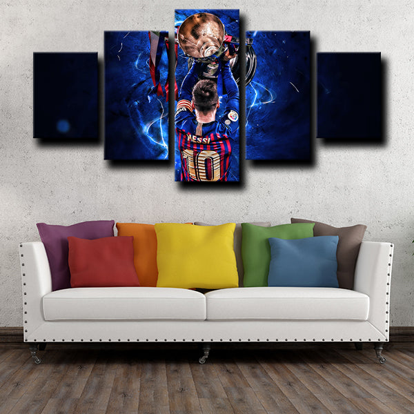 Fc Barcelona Forward La Pulga Lionel Messi Champion Blue Canvas Wall Art