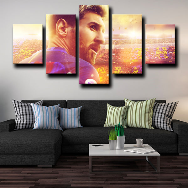 Fc Barcelona Forward La Pulga Lionel Messi Golden Canvas Wall Art