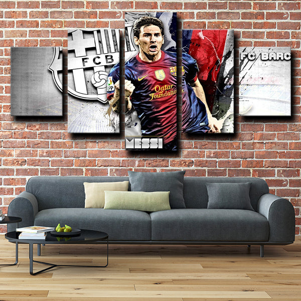 Fc Barcelona Forward La Pulga Lionel Messi Grey Canvas Wall Art