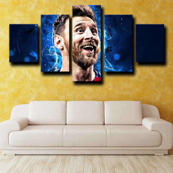 Fc Barcelona Forward La Pulga Lionel Messi Laugh Canvas Wall Art