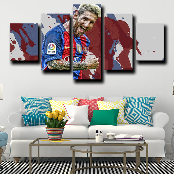 Fc Barcelona Forward La Pulga Lionel Messi Splashing Ink Canvas Wall Art