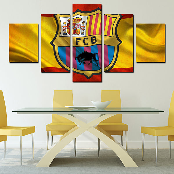 Fc Barcelona Logo Crest Yellow Canvas Wall Art