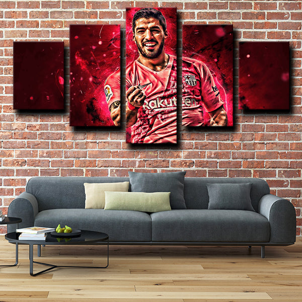 Fc Barcelona Striker The Rabbit Luis Suarez Red Canvas Wall Art
