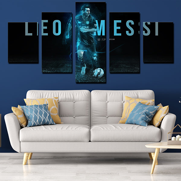Fcb Forward Flea Lionel Messi Black Canvas Wall Art