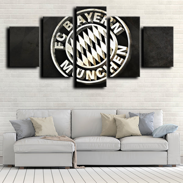 Fussball-Club Bayern Logo Crest Black White Canvas Wall Art