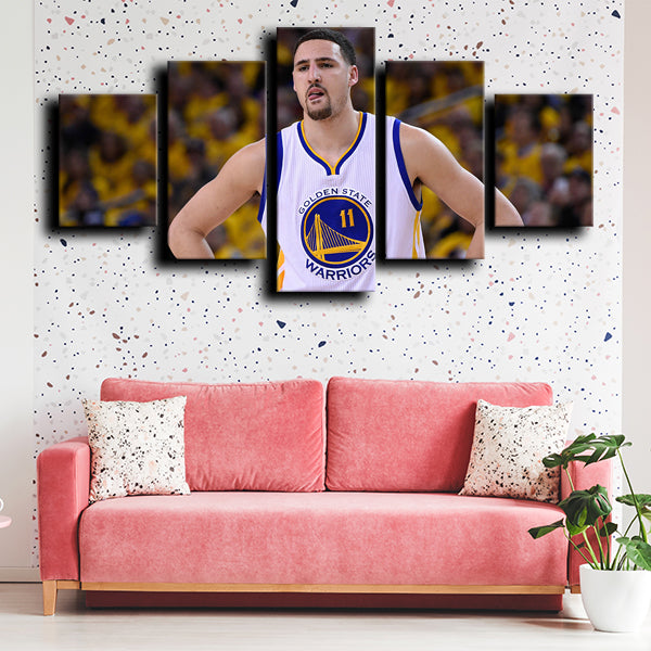 Golden State Warriors Guard Klay Thompson White And Gold Canvas Wall Art