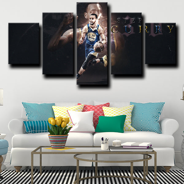 Golden State Warriors Guard Mvp Stephen Curry Black Canvas Wall Art